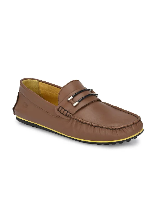 Hitz Men's Brown Leather Slip-On Loafers Shoes