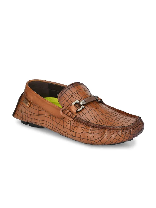 Hitz Men's Tan Leather Slip On Loafer Shoes