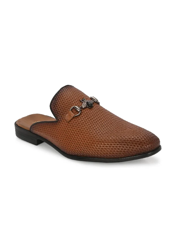 Hitz Men's Tan Leather Half Shoes Ethnic Wear Mule Shoes