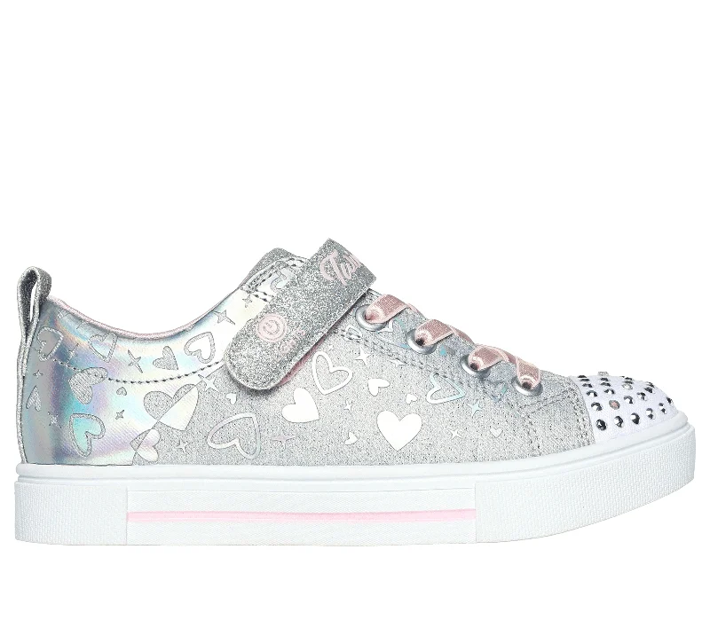 Skechers Little Girls Twinkle Toes - Heather Charm Velcro Grey / Silver