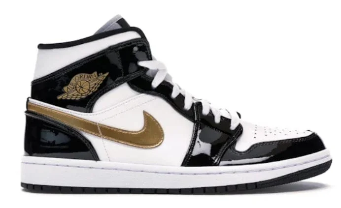 Jordan 1 Mid - Patent Black/White/Gold