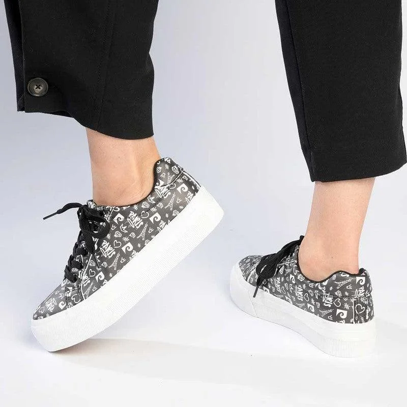 Pierre Cardin Graffiti Lace Up Floral Sneaker - Black